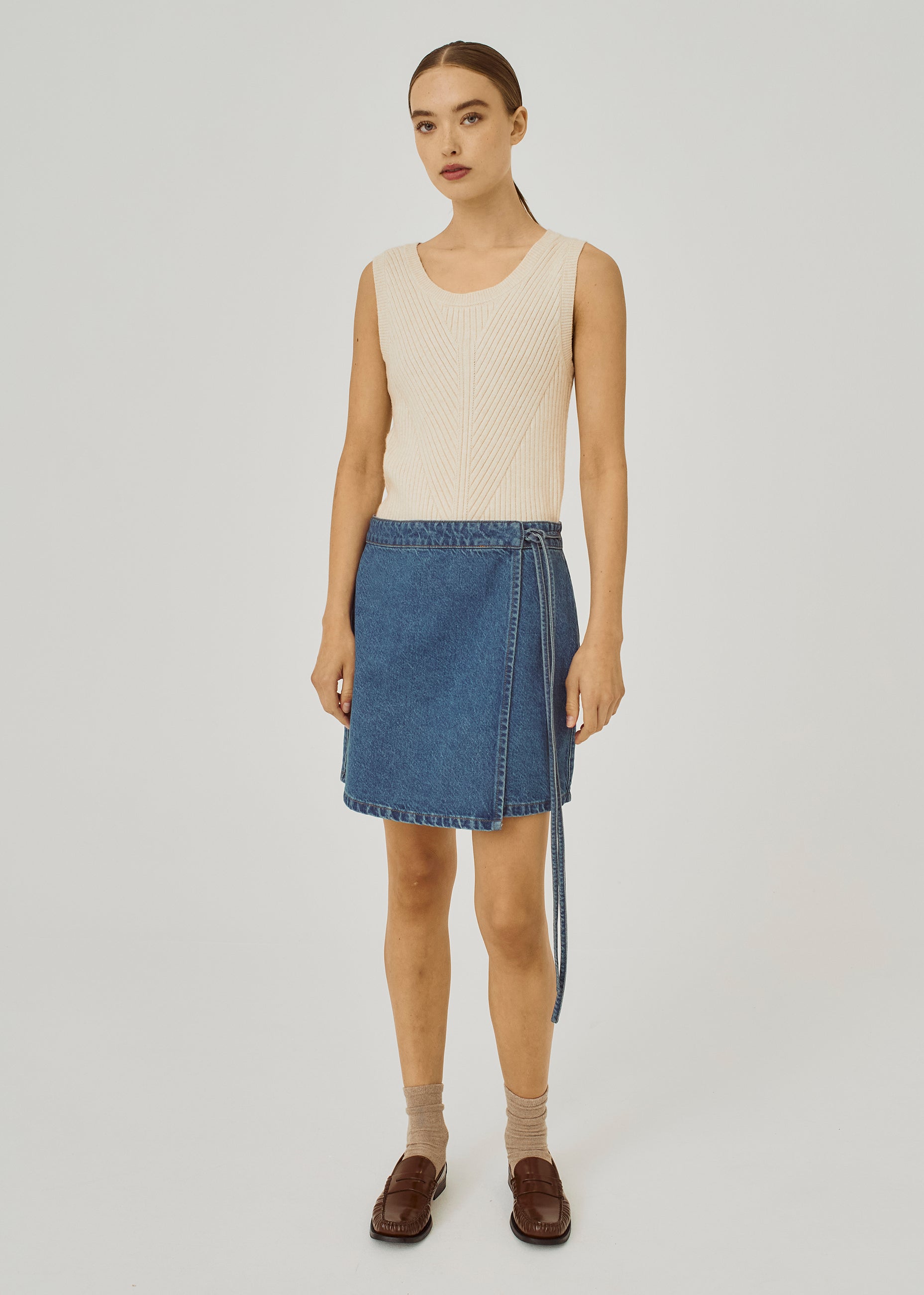 NORR Ninni tie denim skirt Nederdele Medium blue denim