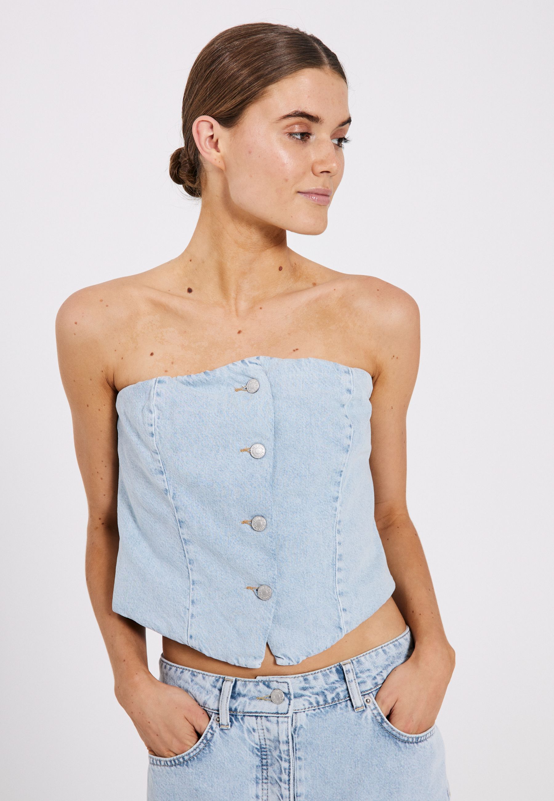 NORR Ninni tube denim top Tops Blue light wash