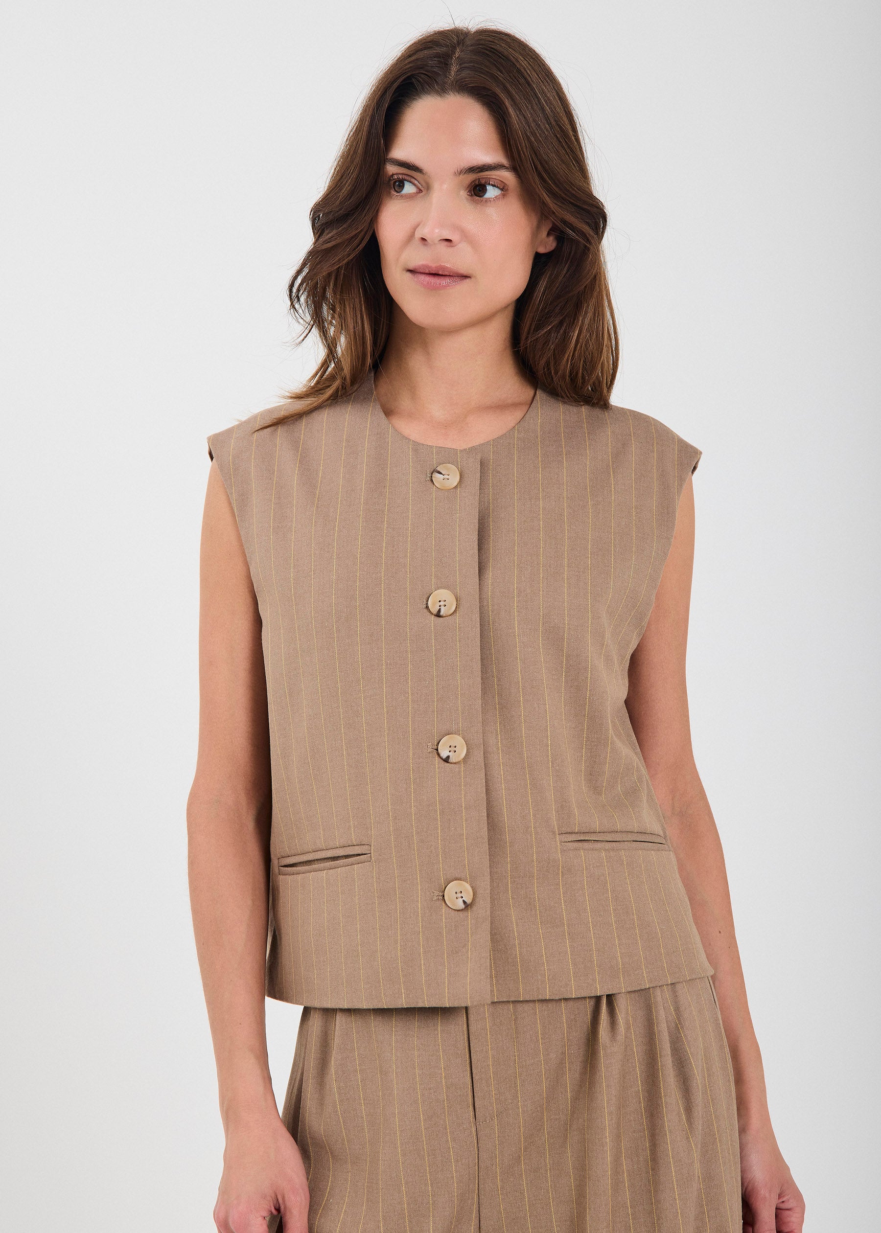 NORR Novia short waistcoat Vest Yellow stripe