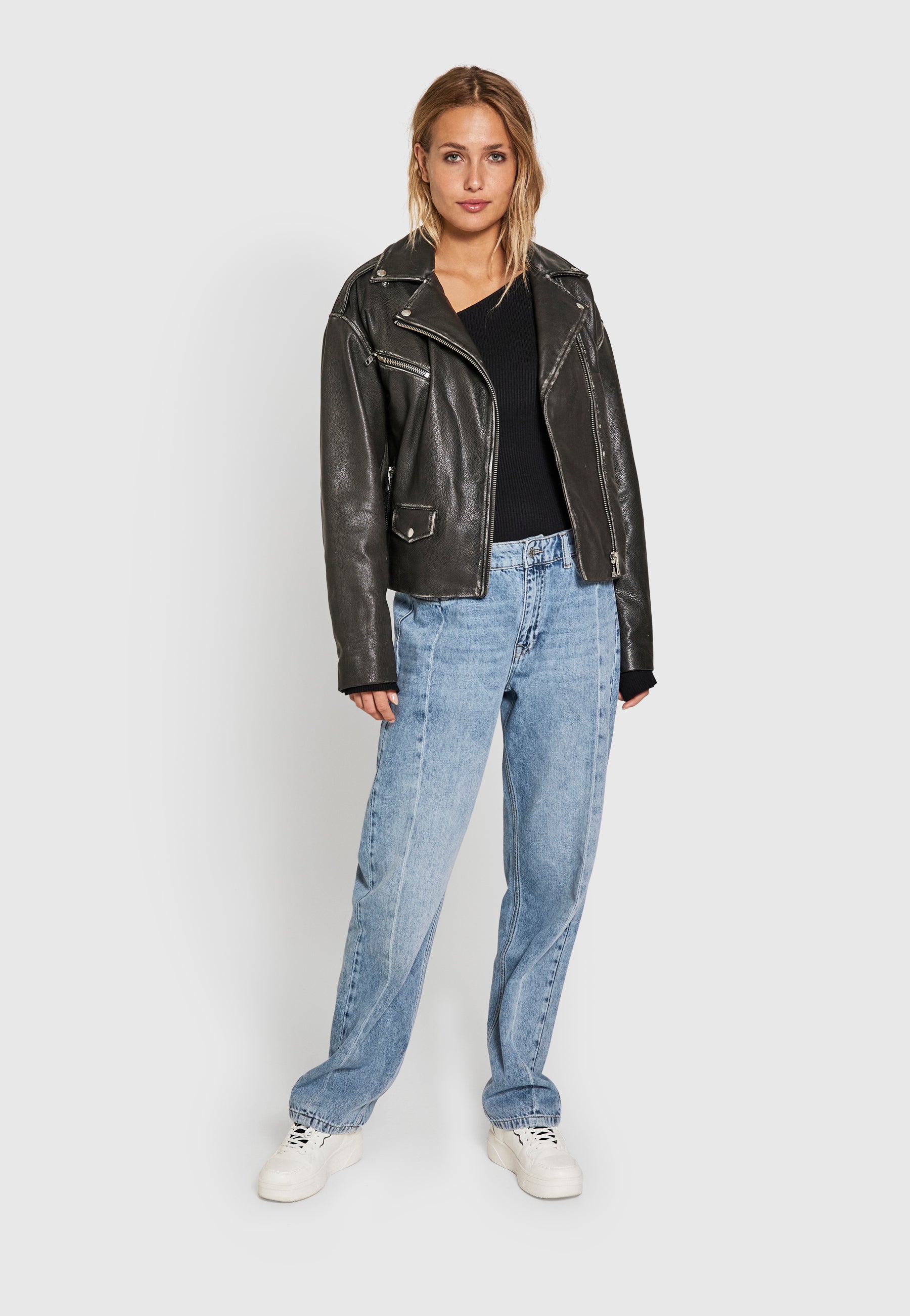 NORR Sabi leather jacket Jackets Black washed