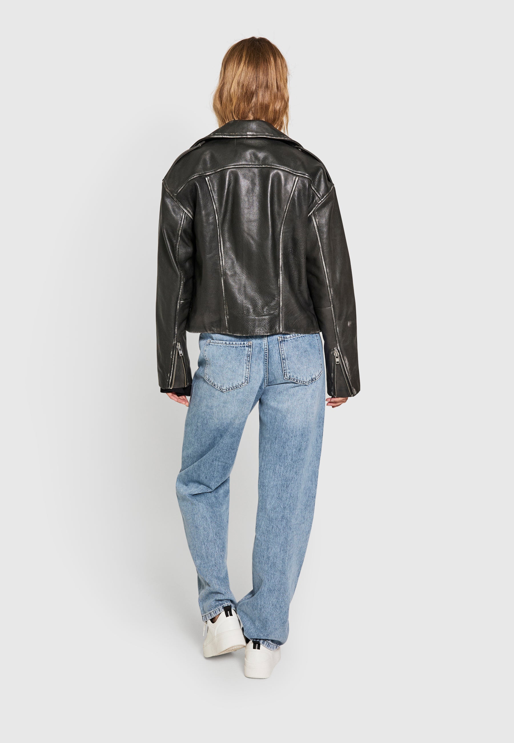 NORR Sabi leather jacket Jackets Black washed