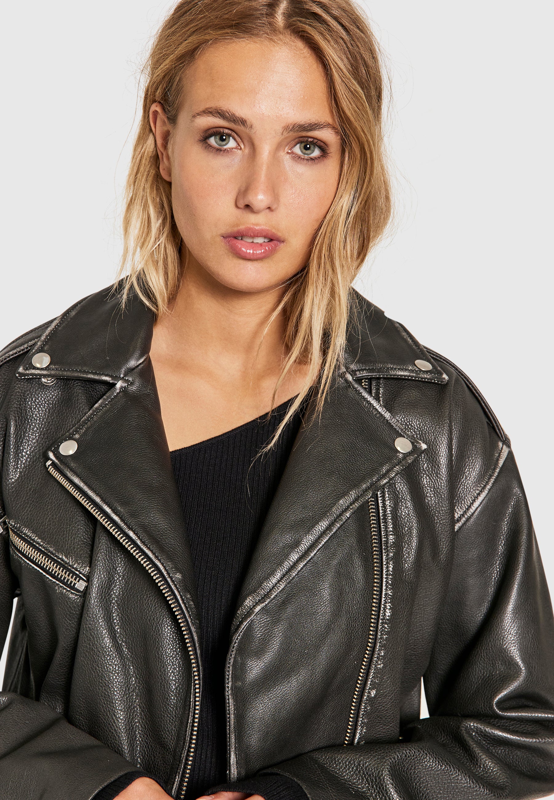 NORR Sabi leather jacket Jackets Black washed