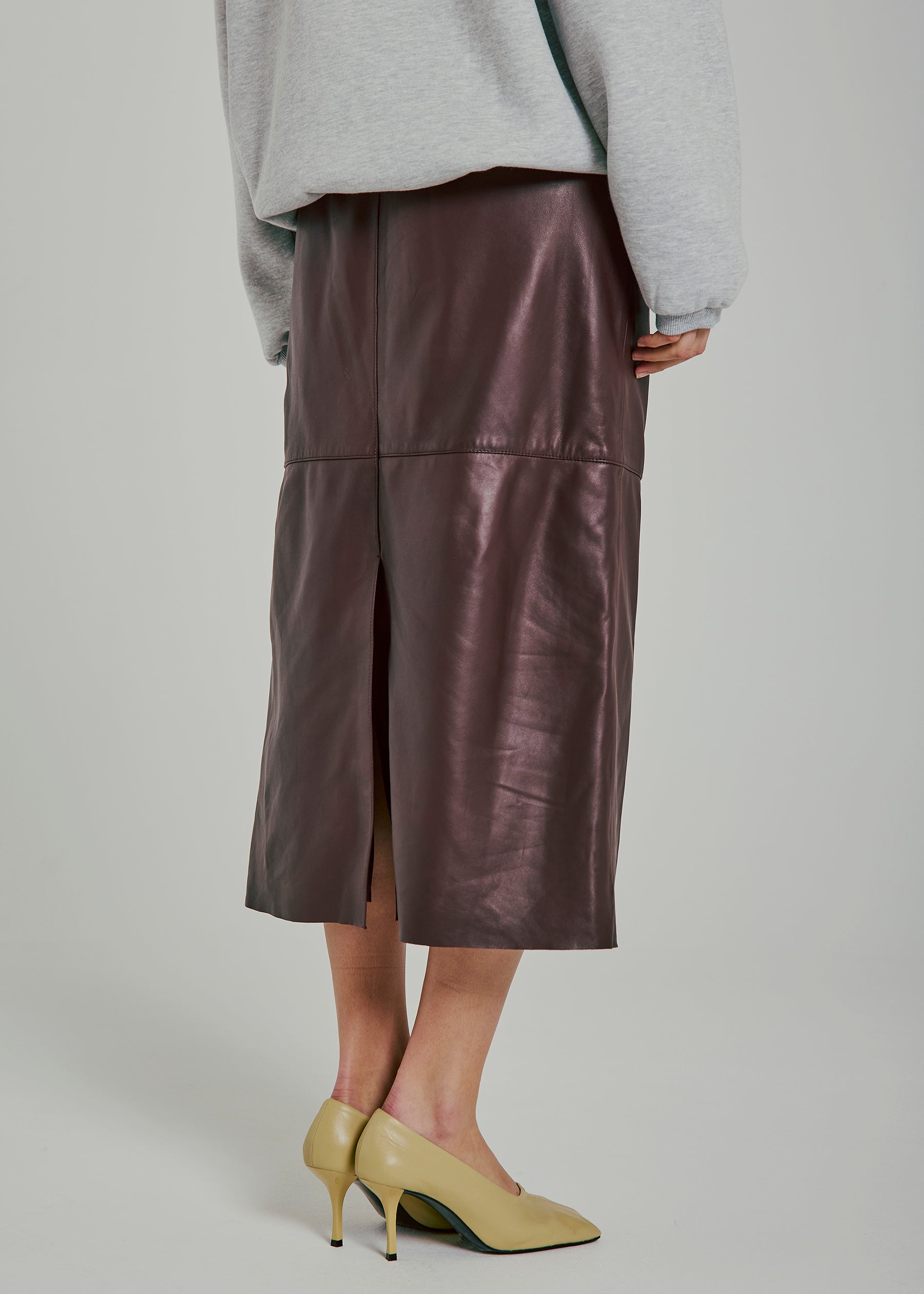NORR Shelby midi leather skirt Skirts Bordeaux