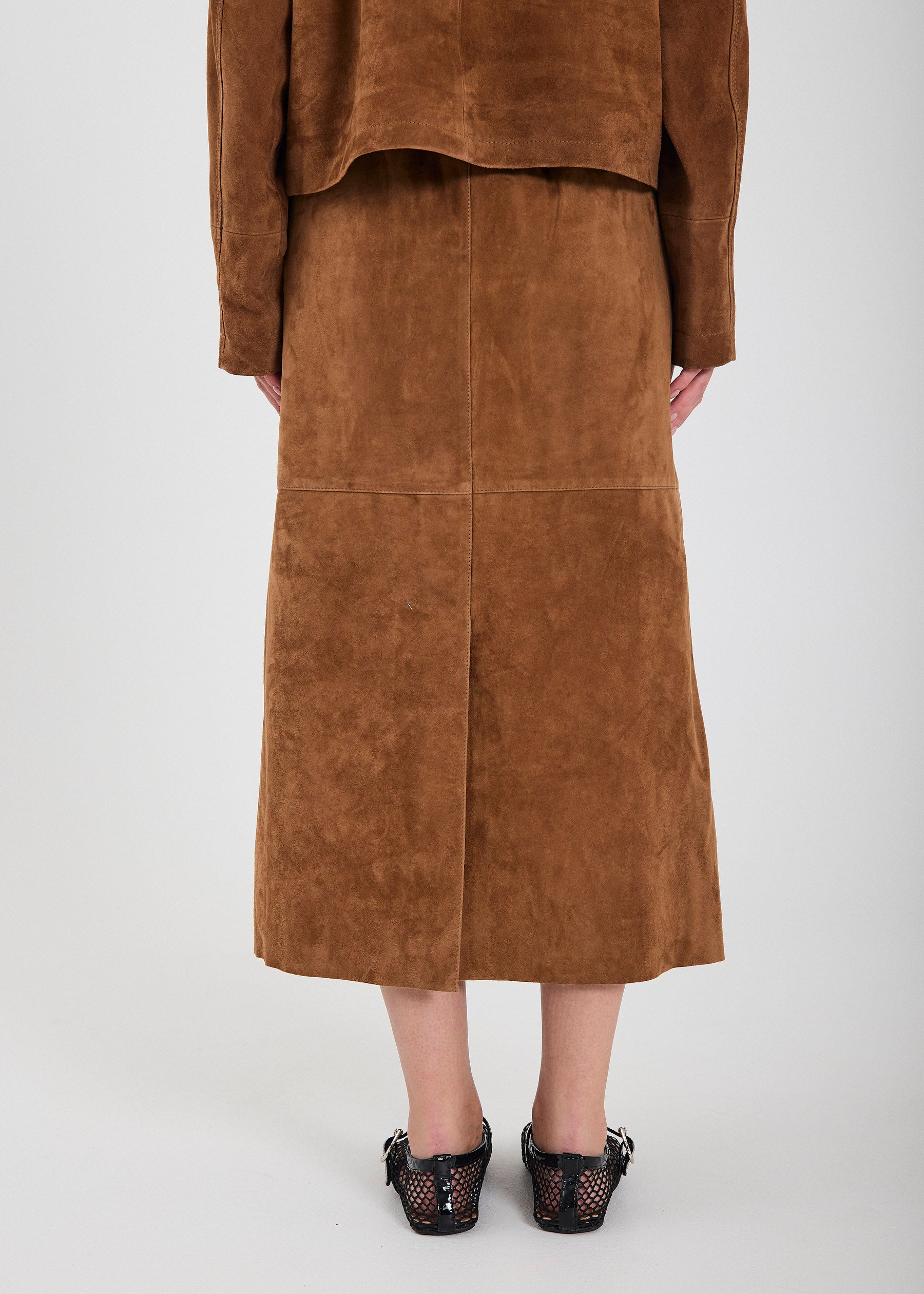 NORR Shelby midi suede skirt Nederdele Cognac