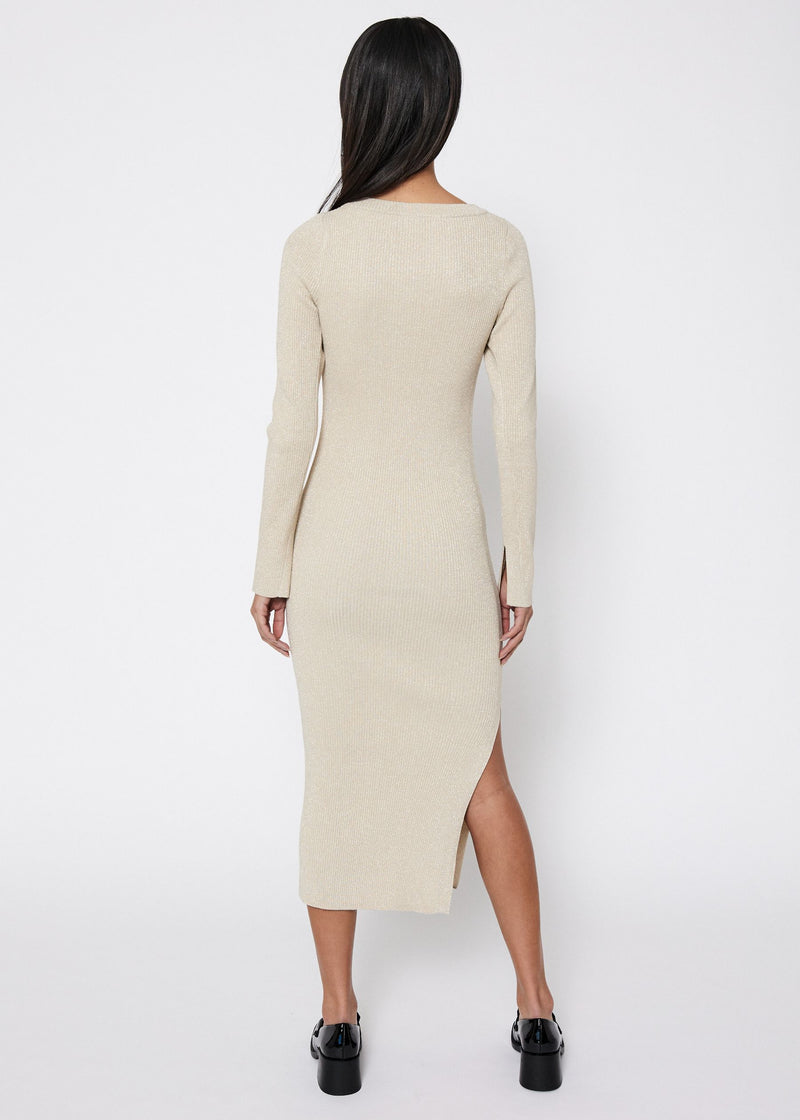 NORR Sherry Metallic knit dress Dresses Light Beige w. lurex