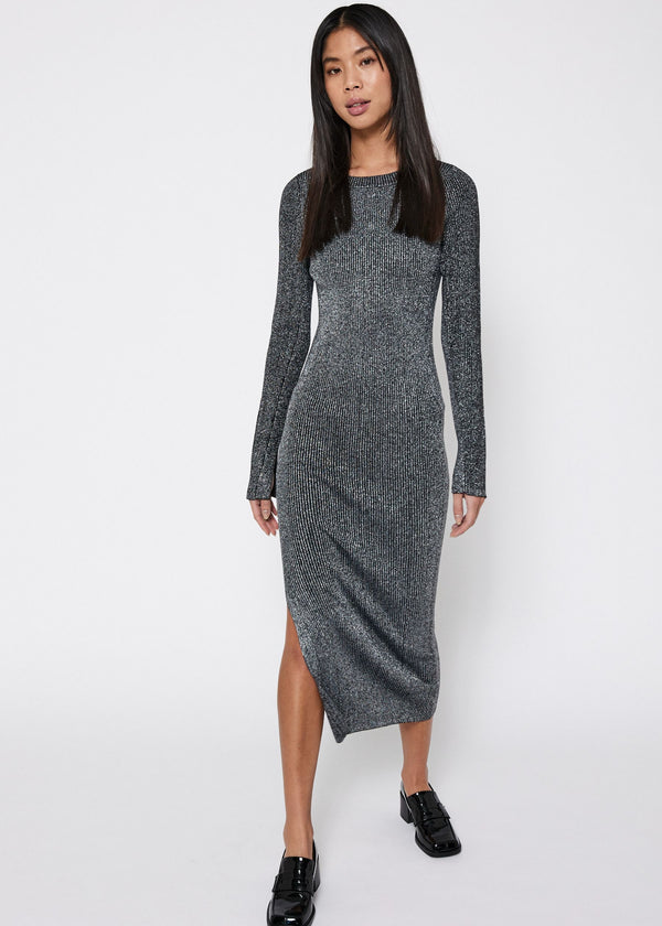 NORR Sherry Metallic knit dress Dresses Silver lurex