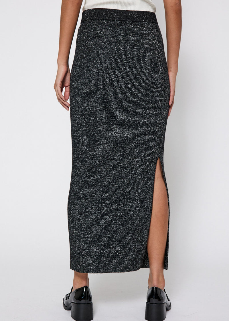 NORR Sherry Metallic knit skirt Skirts Black w. Silver lurex