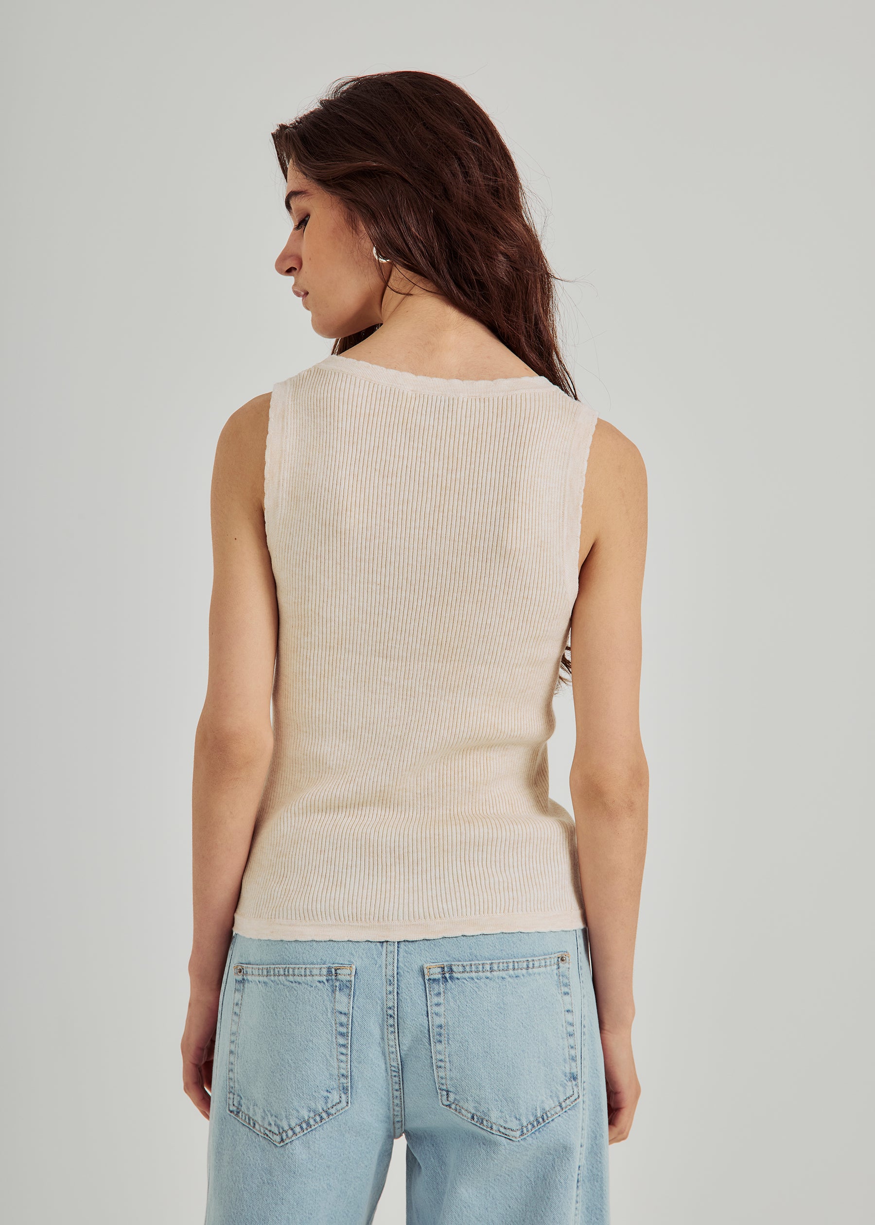 NORR Sherry detail knit tank Tops Ivory melange