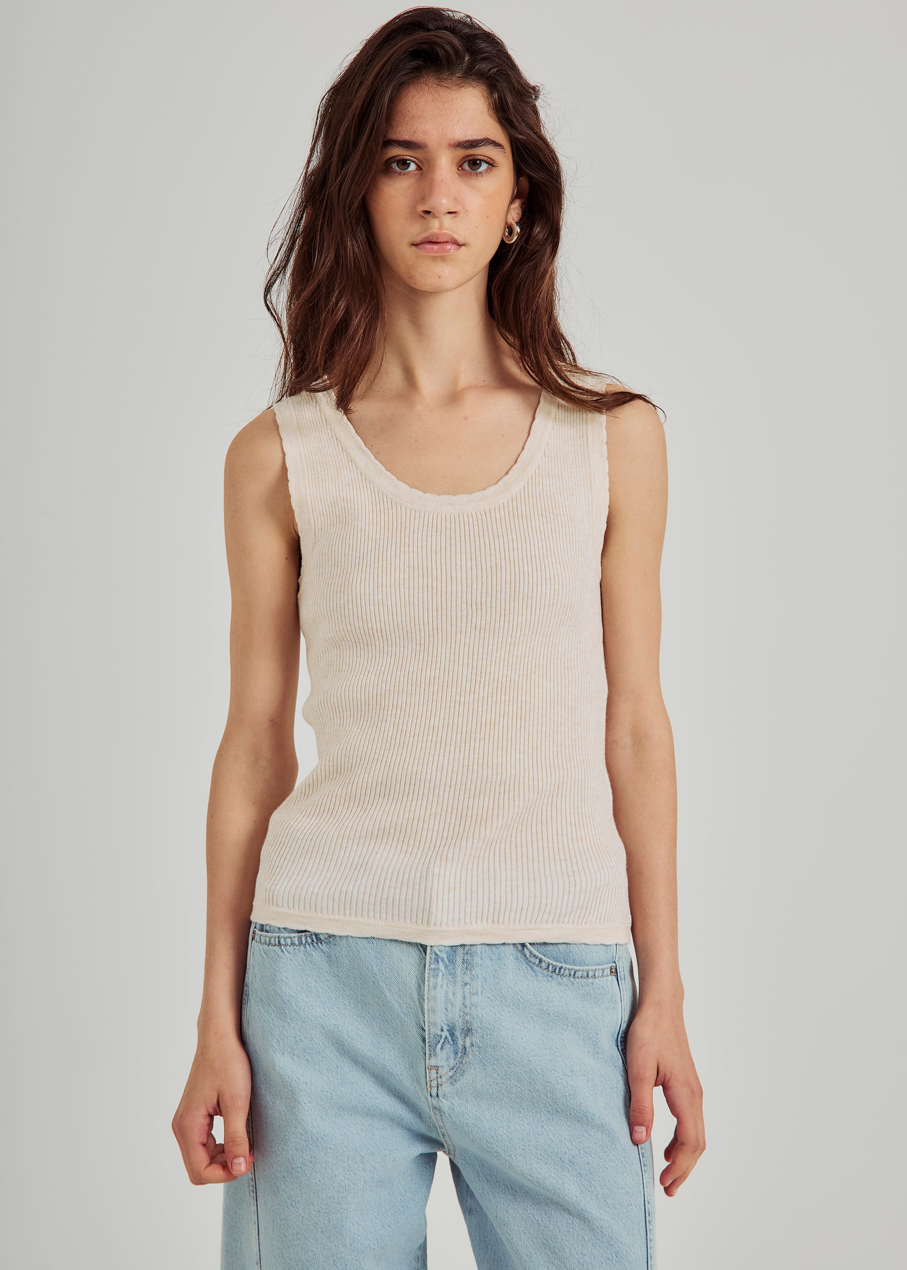 NORR Sherry detail knit tank Tops Ivory melange