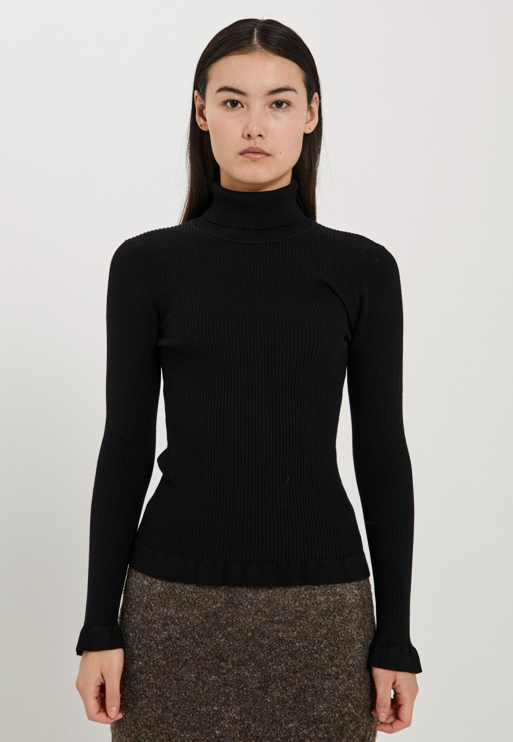 NORR Sherry frill knit top Knits Black