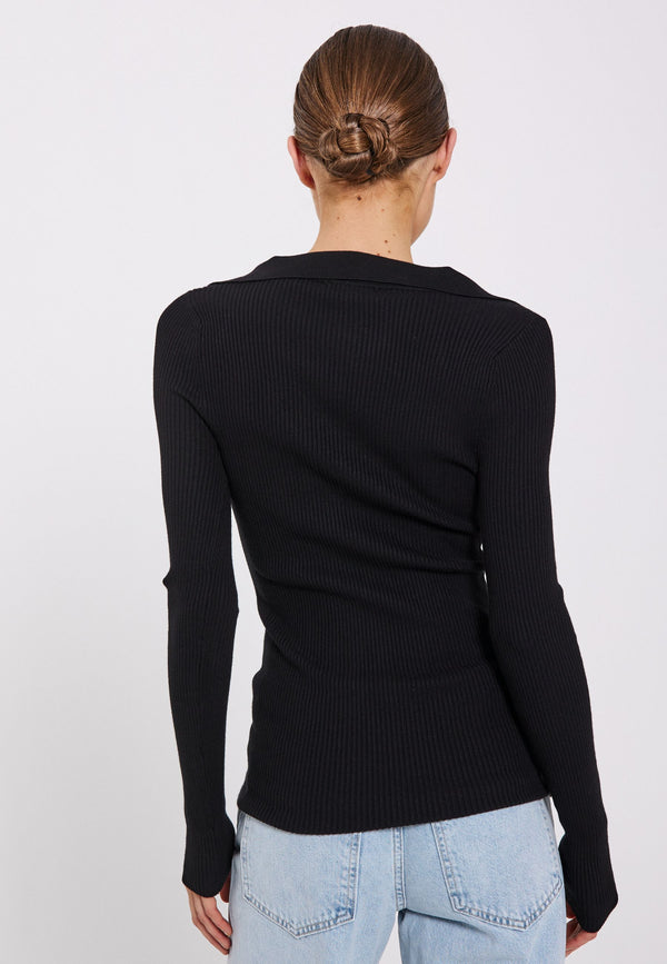 NORR Sherry polo knit top Tops Black