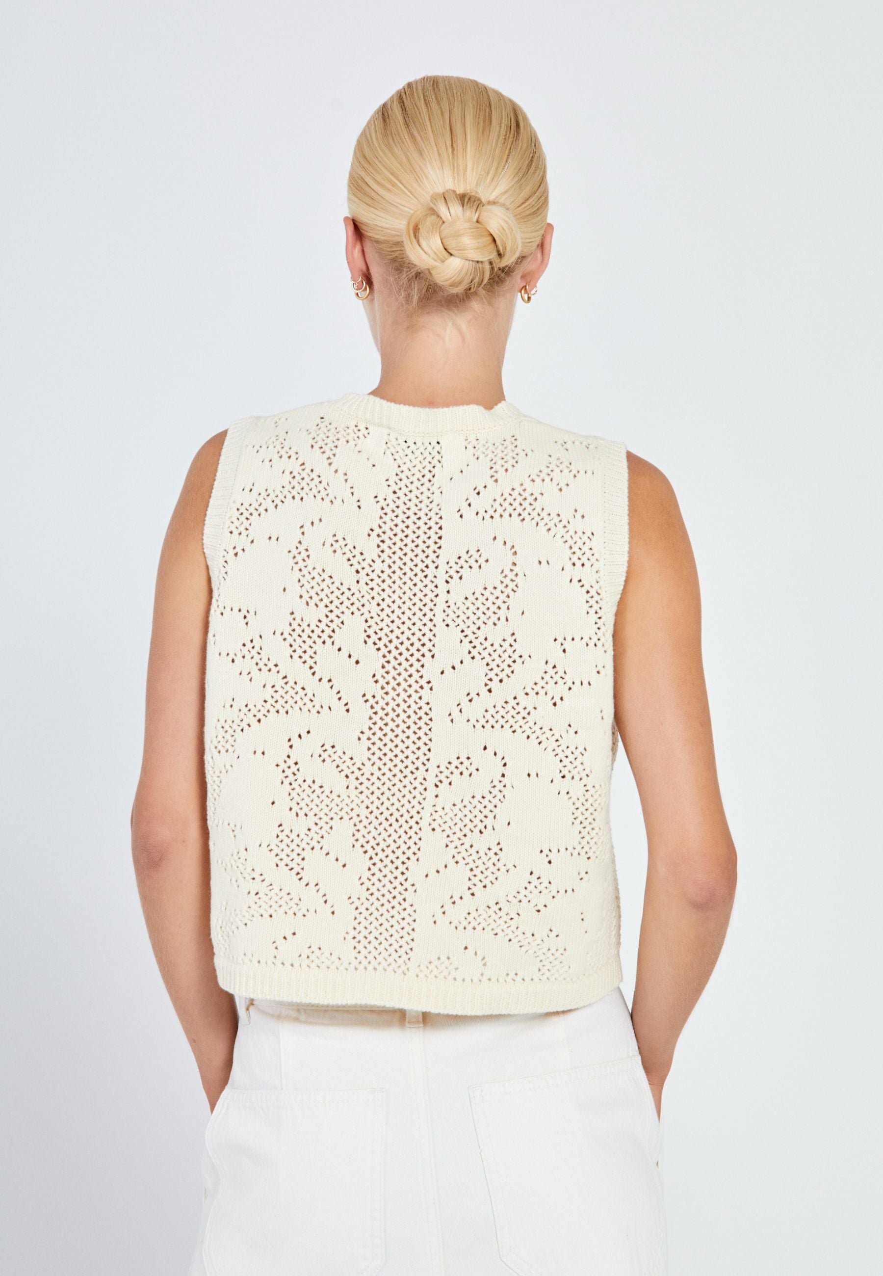 NORR Stilla Crochet knit tank Tops Off-white