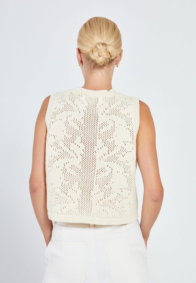 NORR Stilla Crochet knit tank Tops Off-white