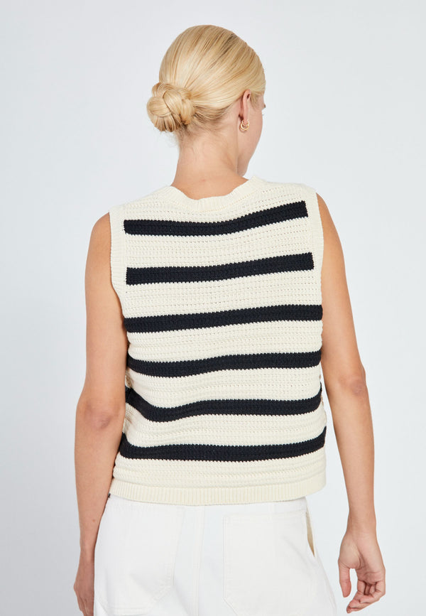 NORR Stilla blocking knit tank Tops Black stripe