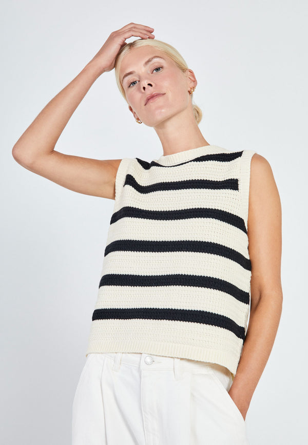 NORR Stilla blocking knit tank Tops Black stripe