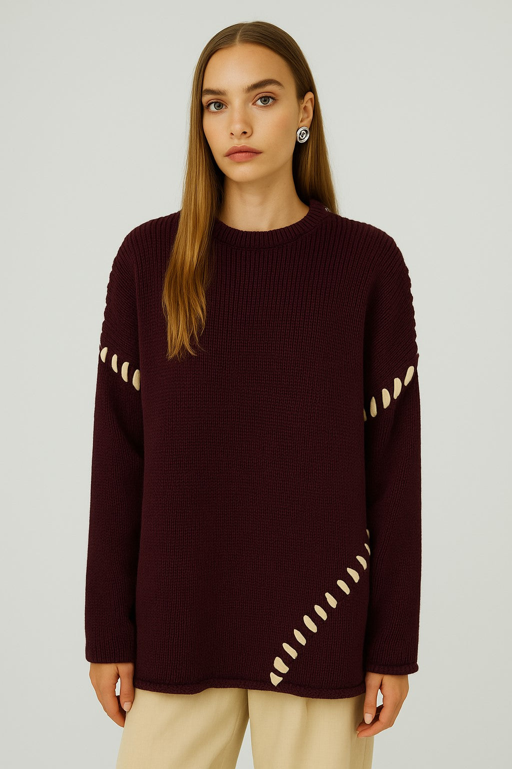 NORR Strings knit top Strik Deep Cherry