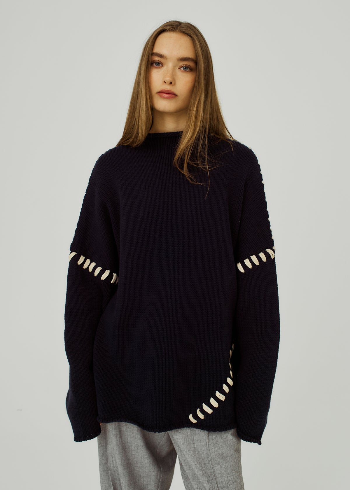 NORR Strings knit top Strik Navy string