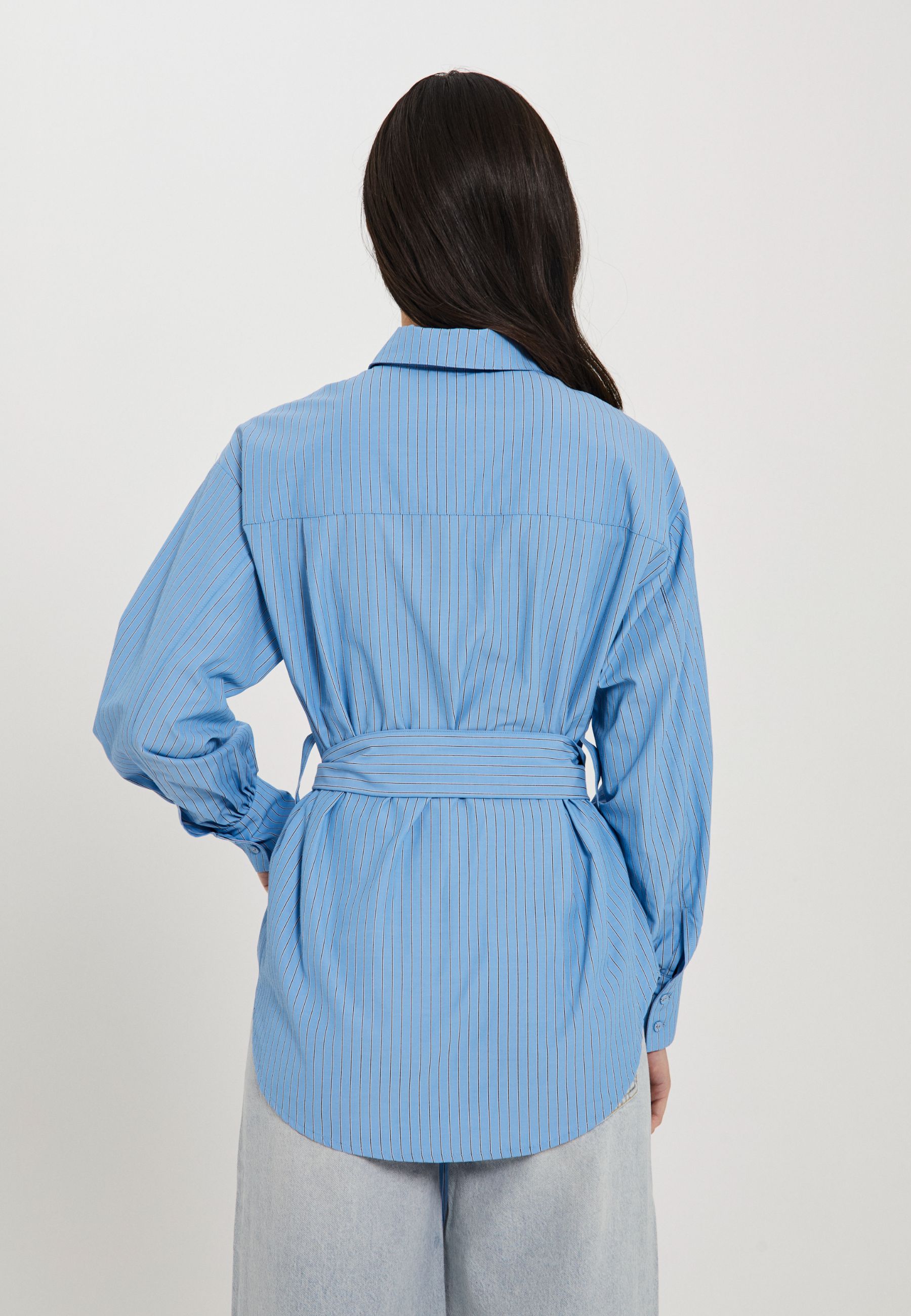 NORR Travis oversize shirt Shirts Clear blue w. stripes