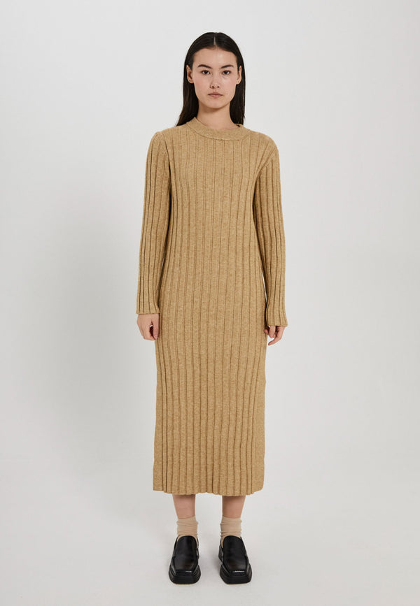 Lindsay rib knit dress - straw melange - kollektionsprøve
