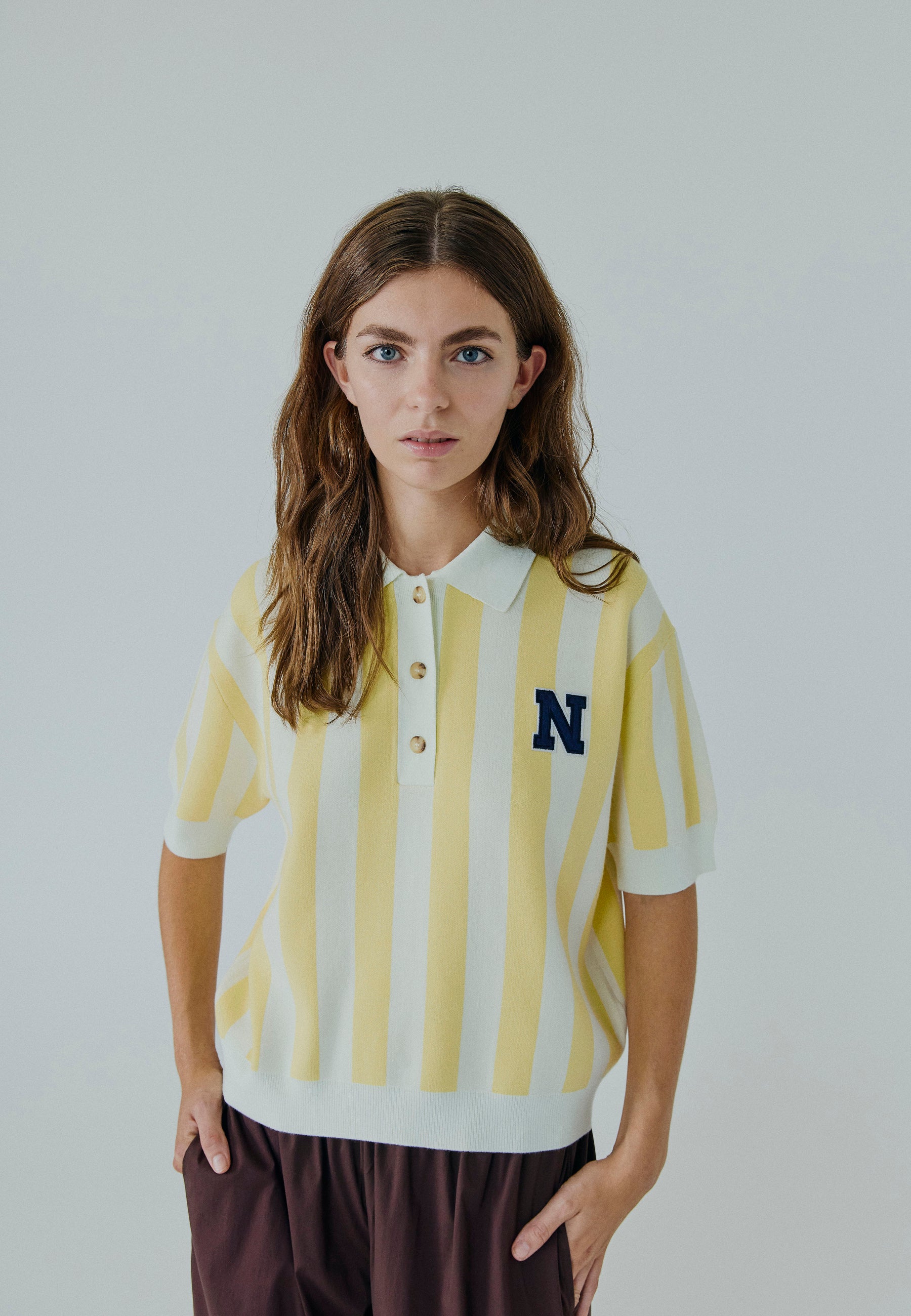 NORR Varsity knit polo Strik Light yellow