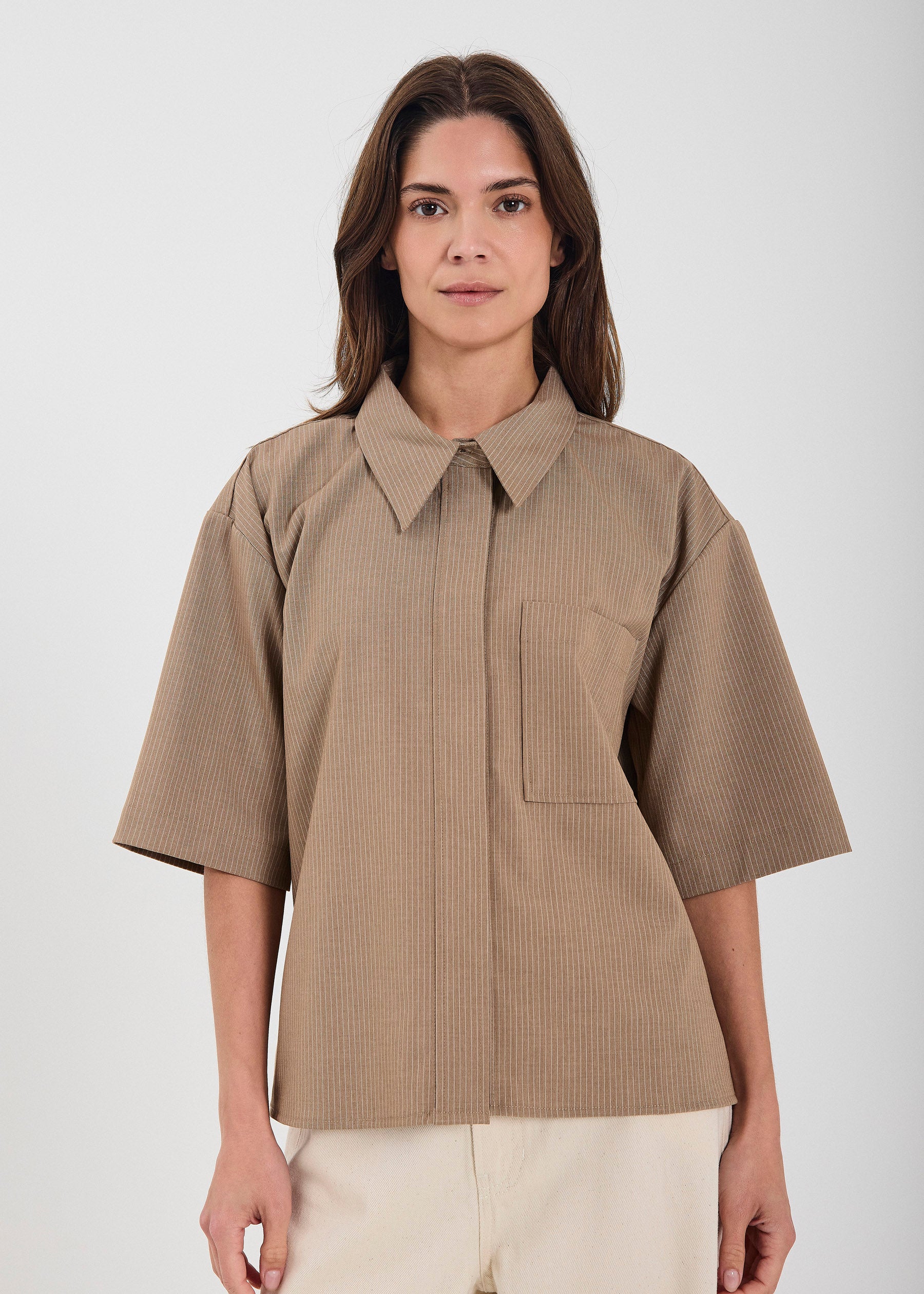 NORR Willow SS shirt Skjorter Sand stripe
