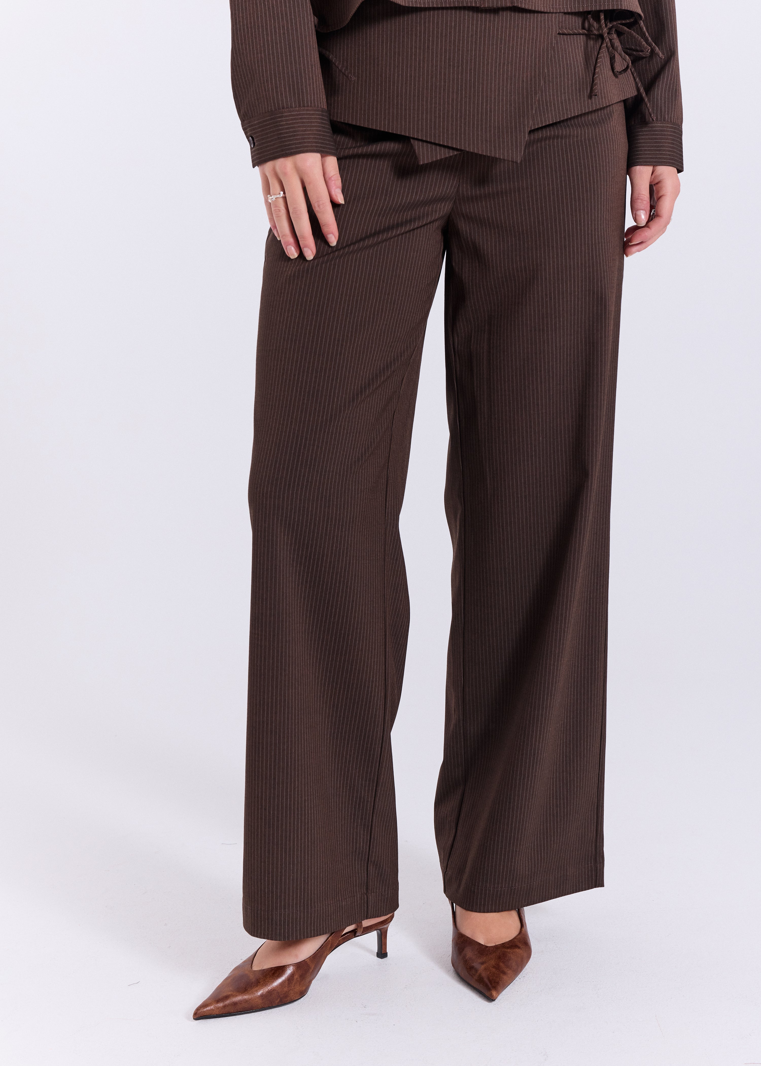 NORR Willow string pants Bukser Brown pinstripe